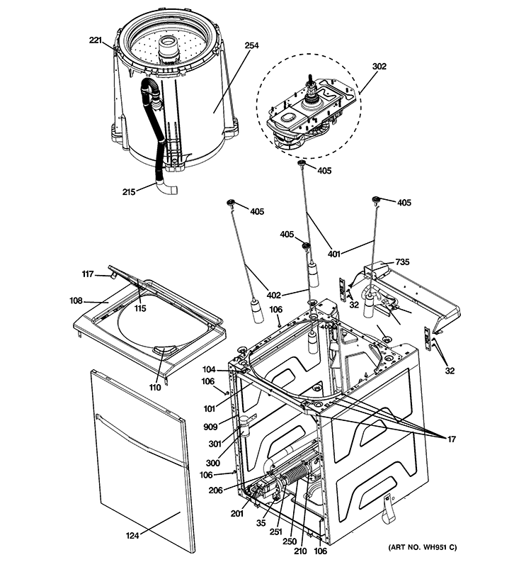CABINET 4 Diagram and Parts List for GTUP240GM1WW  General Electric Washer Dryer Combo