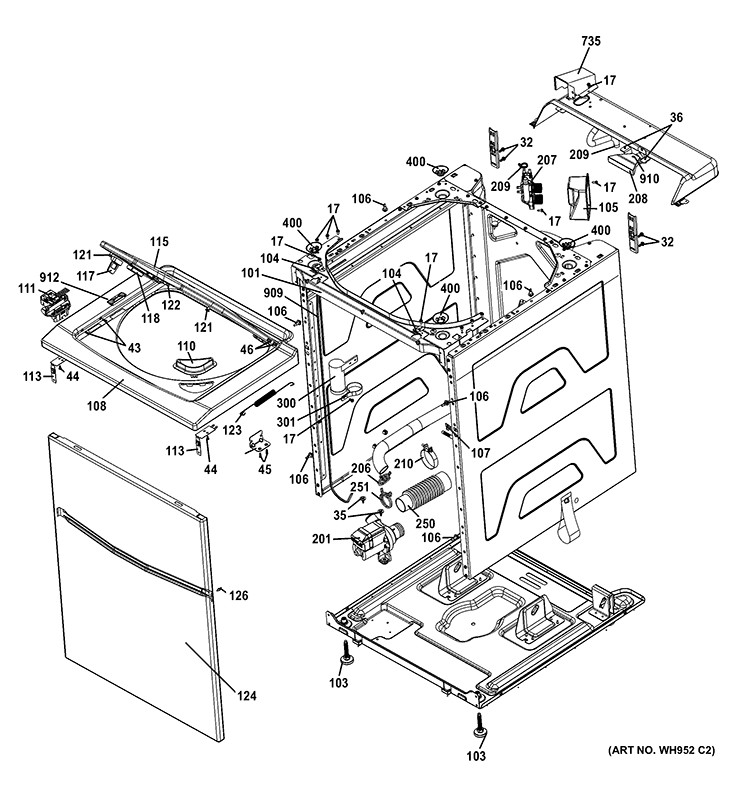 CABINET 5 Diagram and Parts List for GTUP240GM1WW  General Electric Washer Dryer Combo