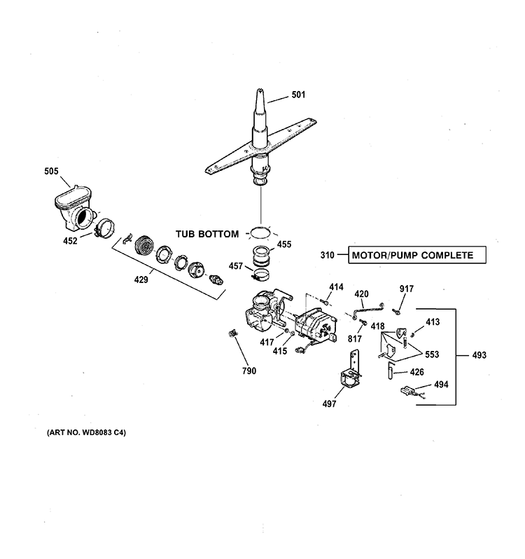 MOTOR-PUMP MECHANISM Diagram and Parts List for GSD3900G00WW  General Electric Dishwasher
