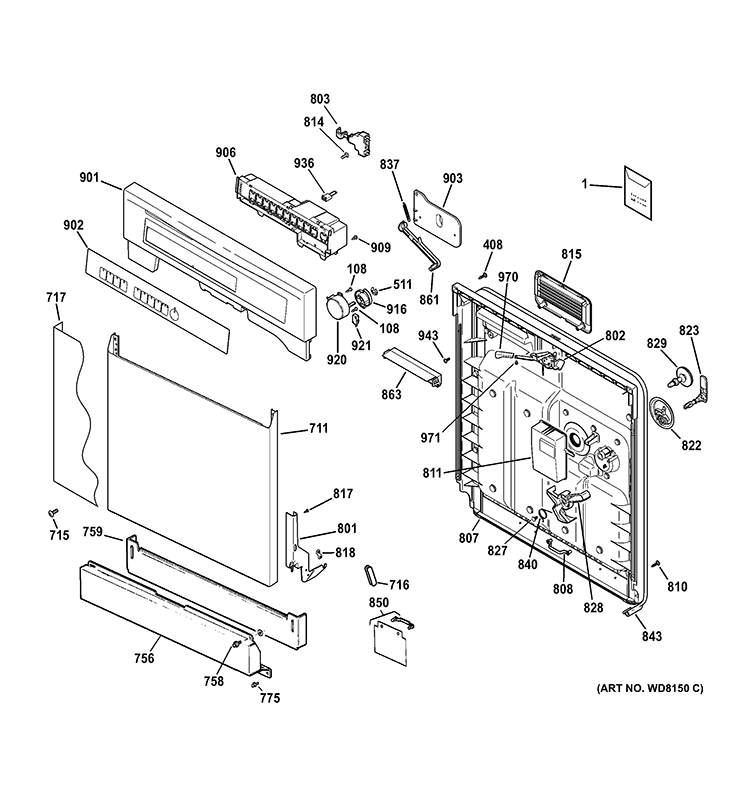 ESCUTCHEON & DOOR ASSEMBLY Diagram and Parts List for GSD3900L00WW  General Electric Dishwasher