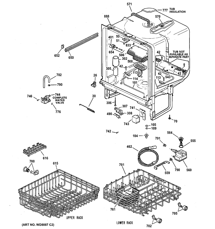 BODY PARTS Diagram and Parts List for GSD4800G00CC  General Electric Dishwasher