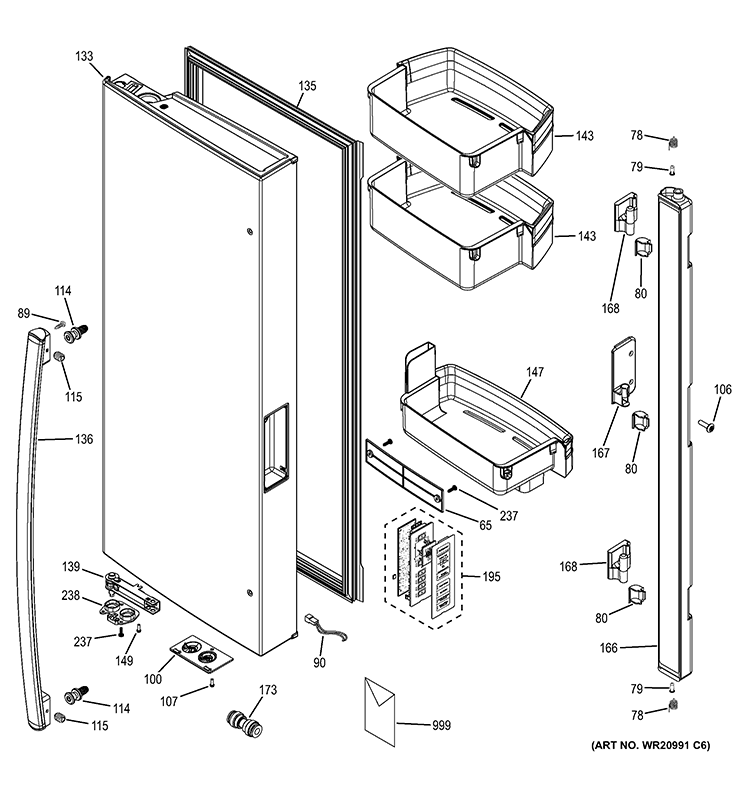 FRESH FOOD DOOR - LH Diagram and Parts List for GNE26GMDBES  General Electric Refrigerator