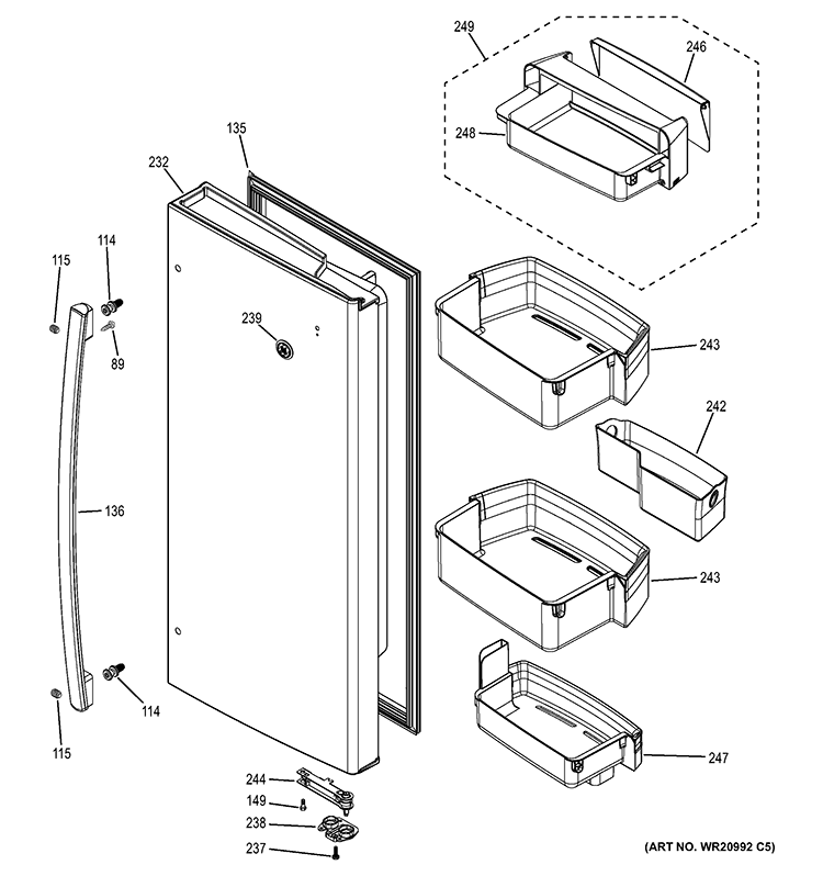 FRESH FOOD DOOR - RH Diagram and Parts List for GNE26GMDBES  General Electric Refrigerator
