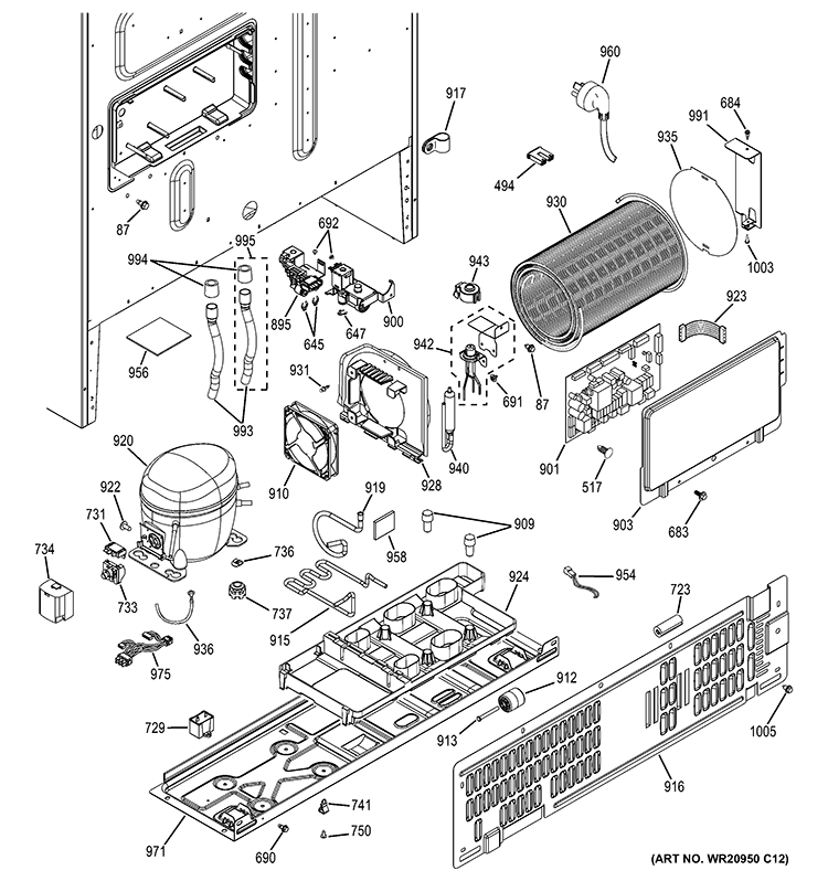MACHINE COMPARTMENT Diagram and Parts List for GNE26GMDBES  General Electric Refrigerator
