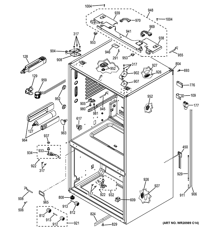 CASE PARTS Diagram and Parts List for GNE26GSDBSS  General Electric Refrigerator