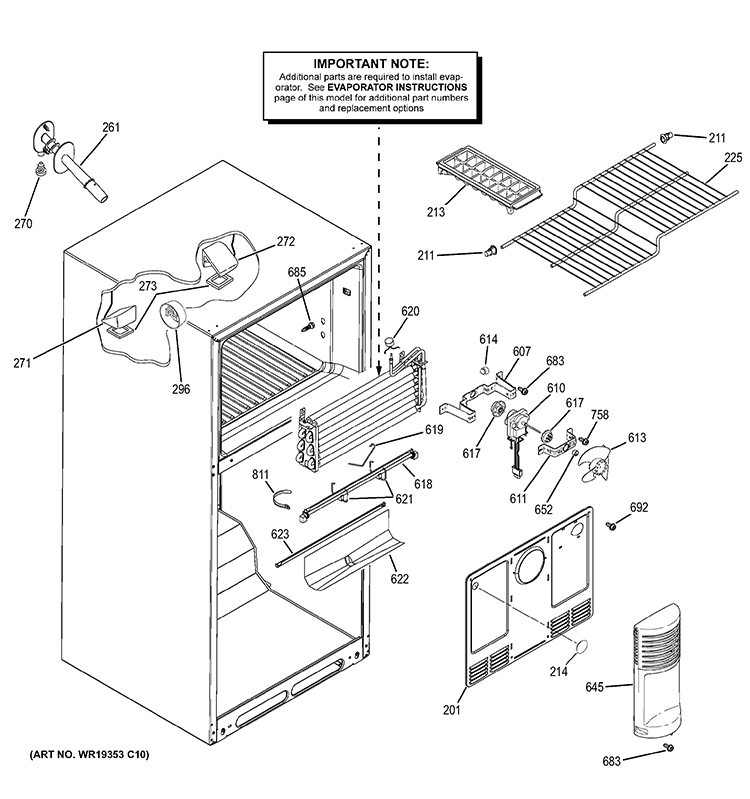 FREEZER SECTION Diagram and Parts List for GTH18ISDBRSS  General Electric Refrigerator
