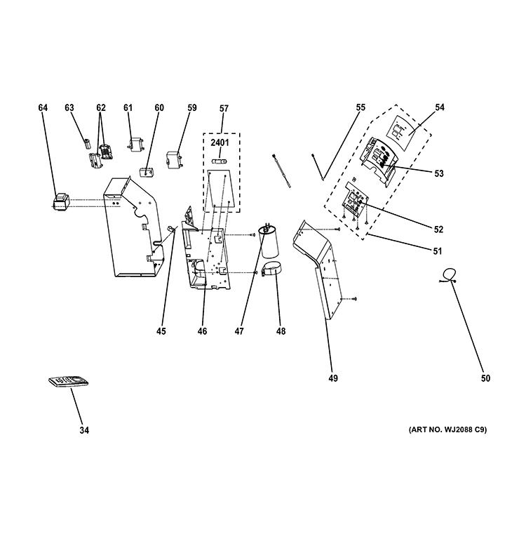 CONTROL PARTS Diagram and Parts List for AJCM10DCEL2  General Electric Air Conditioner