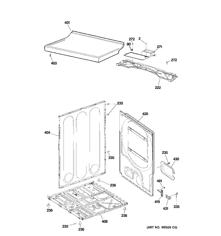 CABINET Diagram and Parts List for GTDX400ED1WS  General Electric Dryer