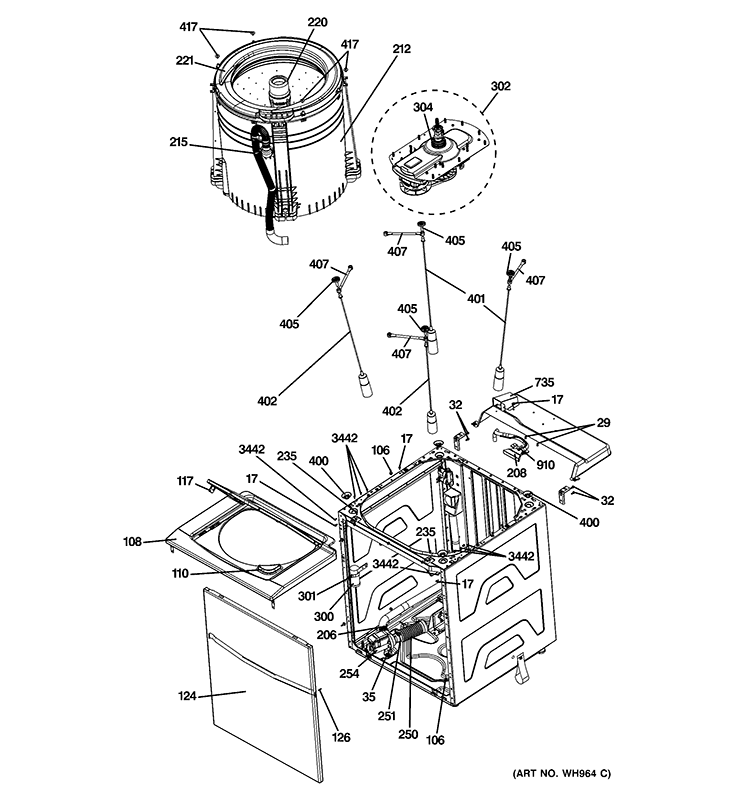 CABINET 4 Diagram and Parts List for GTUN275EM1WW  General Electric Washer Dryer Combo
