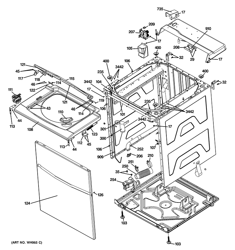CABINET 5 Diagram and Parts List for GTUN275EM1WW  General Electric Washer Dryer Combo