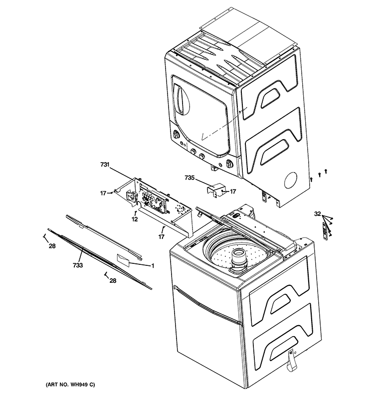 CABINET 2 Diagram and Parts List for GTUP240GM5WW  General Electric Washer Dryer Combo