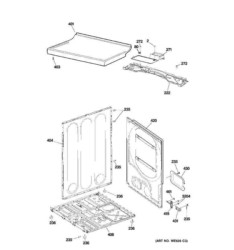 CABINET Diagram and Parts List for HTDX100ED1WW  General Electric Dryer