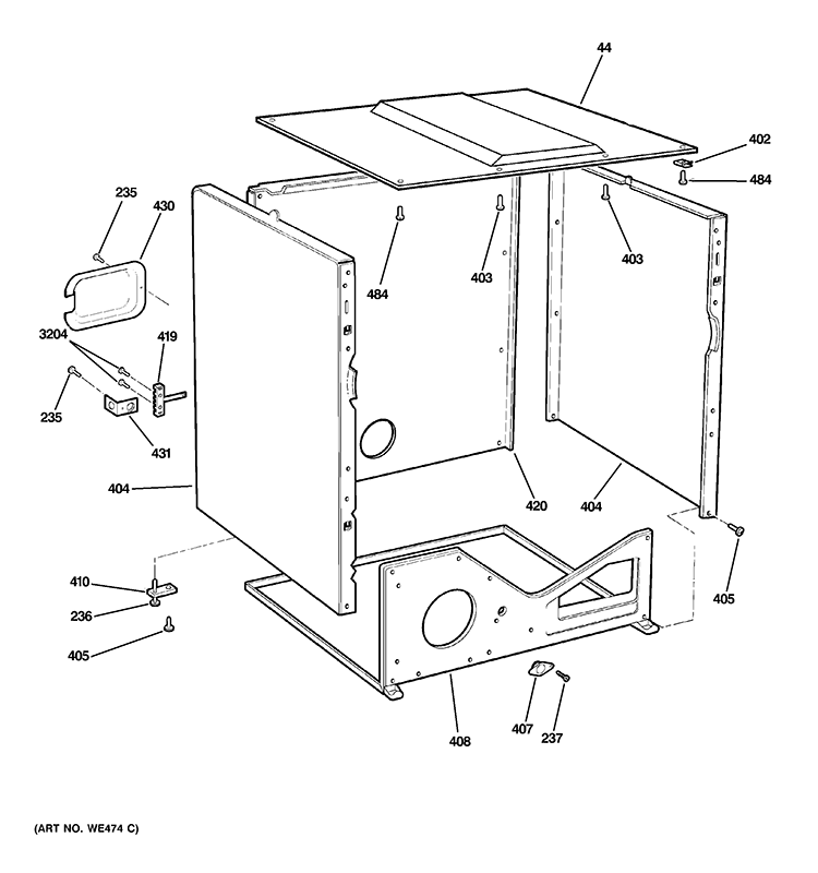 LOWER CABINET Diagram and Parts List for DDC4400T4WH  General Electric Dryer