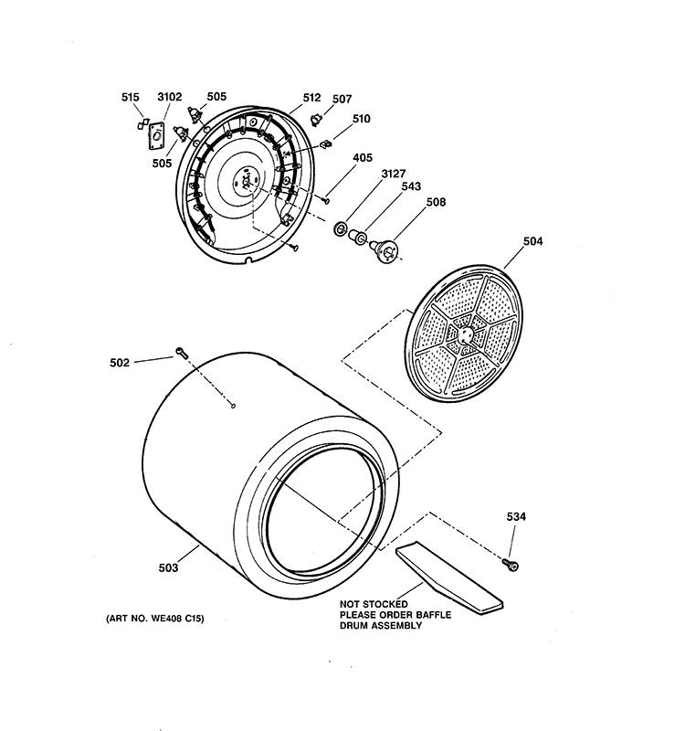 DRUM Diagram and Parts List for DDC4400T4WH  General Electric Dryer