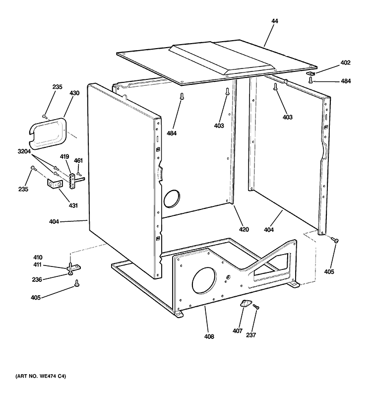LOWER CABINET Diagram and Parts List for DDC4500T5WH  General Electric Dryer