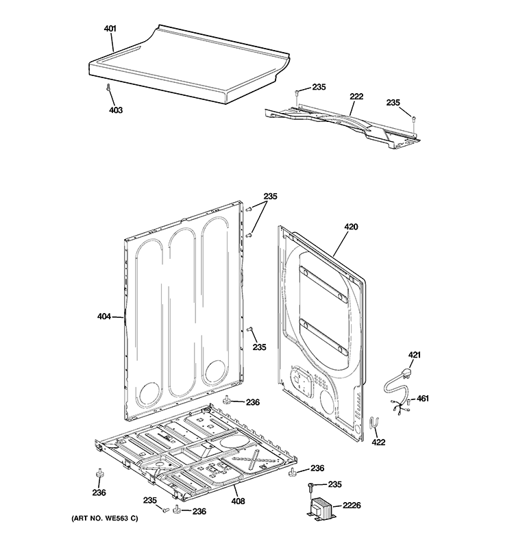 CABINET Diagram and Parts List for DISR333FGCWW  General Electric Dryer