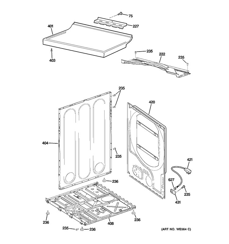 CABINET Diagram and Parts List for DISR473CGAWW  General Electric Dryer