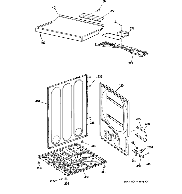 CABINET Diagram and Parts List for DISR473DGDWW  General Electric Dryer