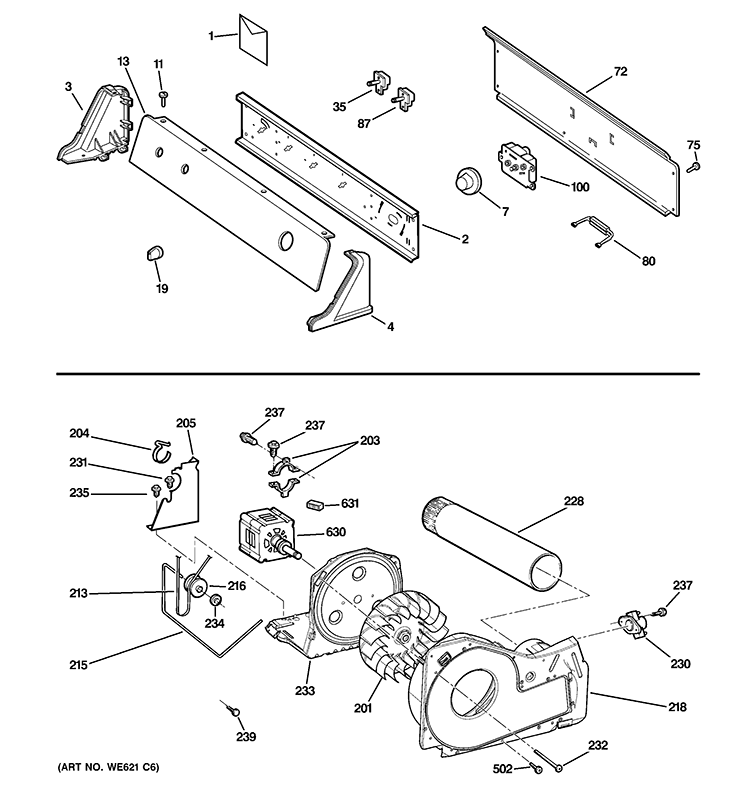 BACKSPLASH, BLOWER & MOTOR ASSEMBLY Diagram and Parts List for DIST333JTLWW  General Electric Dryer