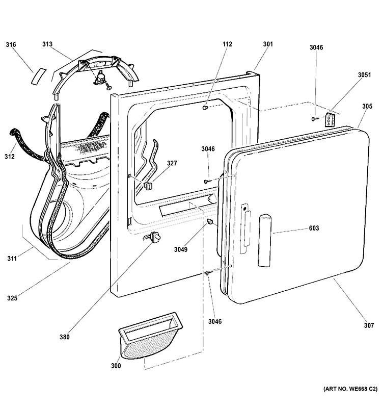 FRONT PANEL & DOOR Diagram and Parts List for DIST333JTLWW  General Electric Dryer