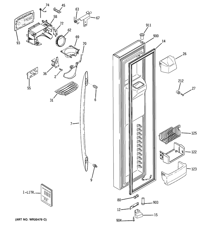 FREEZER DOOR Diagram and Parts List for PSCS5RGDBFSS  General Electric Refrigerator