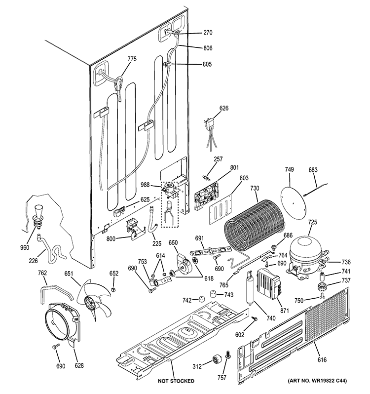 SEALED SYSTEM & MOTHER BOARD Diagram and Parts List for PSCS5RGDBFSS  General Electric Refrigerator