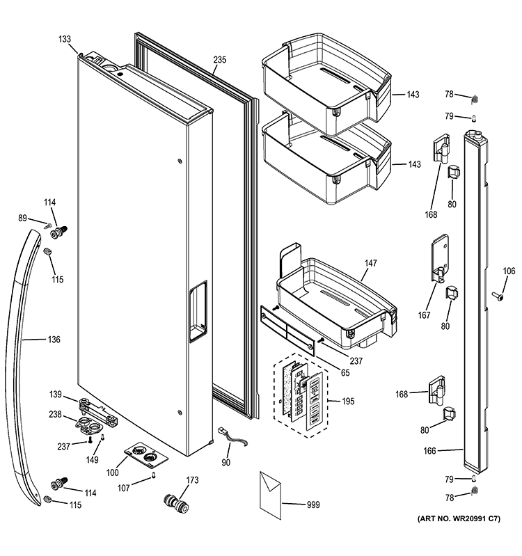 FRESH FOOD DOOR - LH Diagram and Parts List for GNE26GGDBBB  General Electric Refrigerator