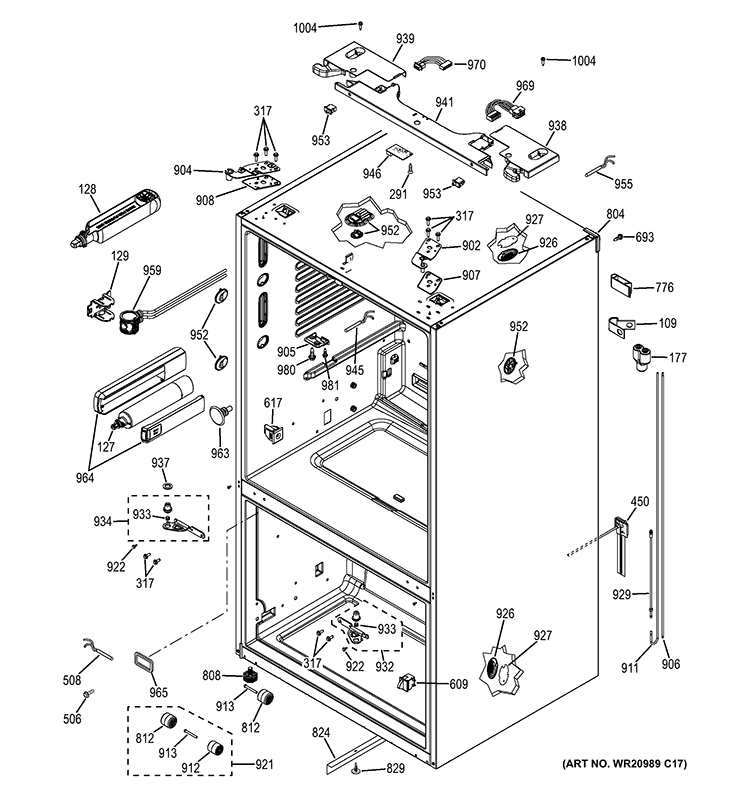 CASE PARTS Diagram and Parts List for GNE26GGDBBB  General Electric Refrigerator
