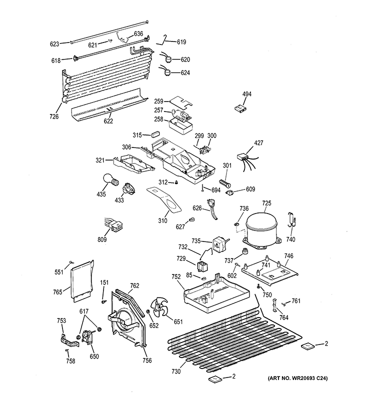 UNIT PARTS Diagram and Parts List for GTH16DBEDRBB  General Electric Refrigerator