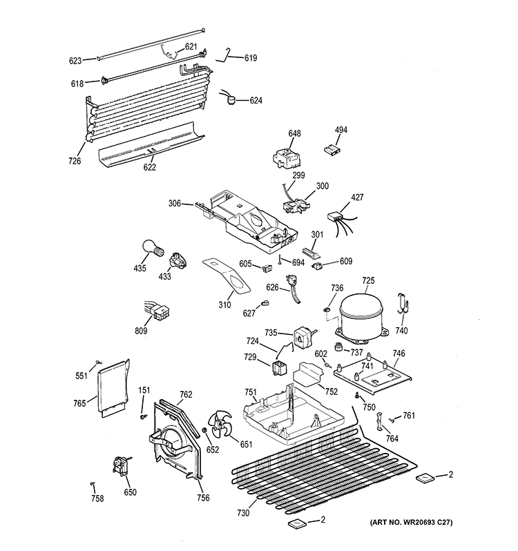 UNIT PARTS Diagram and Parts List for GTS16DBEJRCC  General Electric Refrigerator