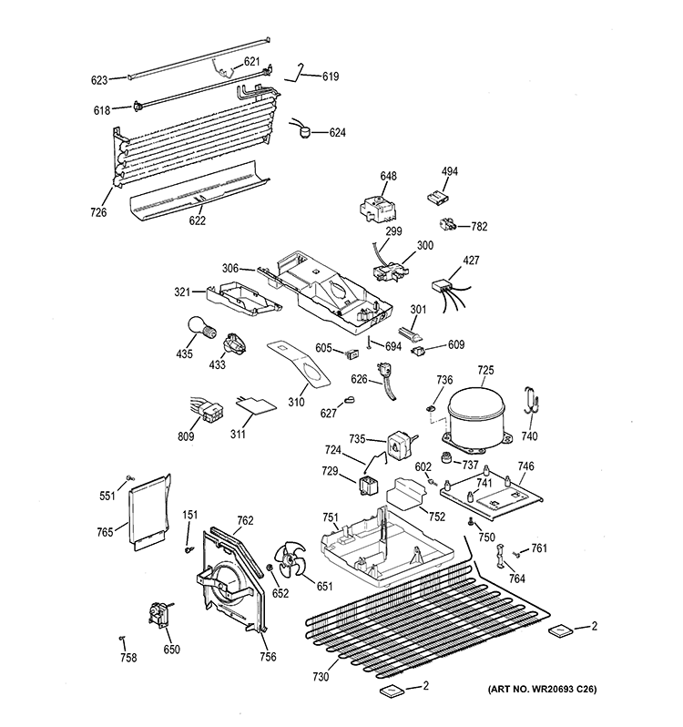 UNIT PARTS Diagram and Parts List for GTT16DBEJRWW  General Electric Refrigerator