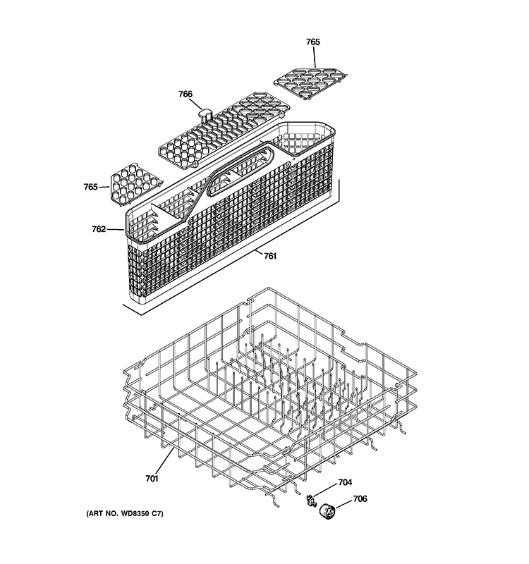 LOWER RACK ASSEMBLY Diagram and Parts List for GDWF100V55BB  General Electric Dishwasher