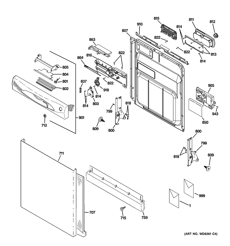 ESCUTCHEON & DOOR ASSEMBLY Diagram and Parts List for GDWF160V55SS  General Electric Dishwasher
