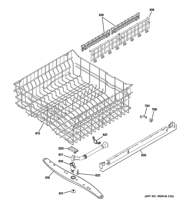 UPPER RACK ASSEMBLY Diagram and Parts List for GDWF160V55SS  General Electric Dishwasher