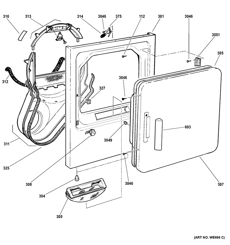 FRONT PANEL & DOOR Diagram and Parts List for GTDX185PD1CC  General Electric Dryer