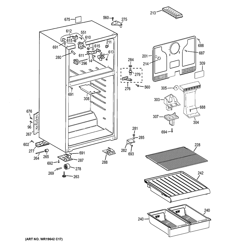 CABINET Diagram and Parts List for HTR16BBEJLCC  General Electric Refrigerator
