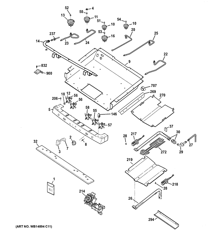 GAS & BURNER PARTS Diagram and Parts List for JGB600SET3SS  General Electric Range