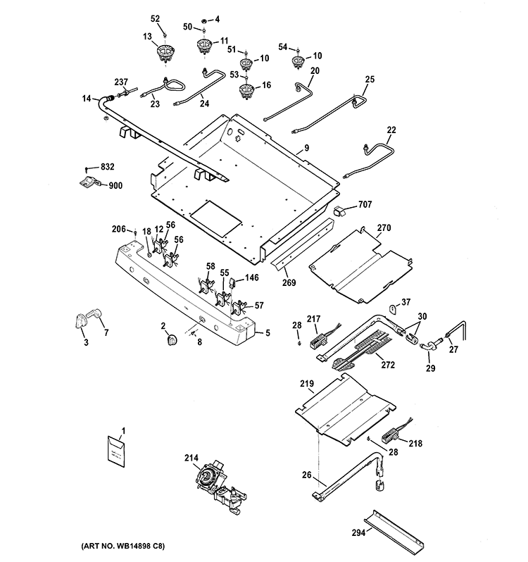 GAS & BURNER PARTS Diagram and Parts List for JGB605DET3WW  General Electric Range