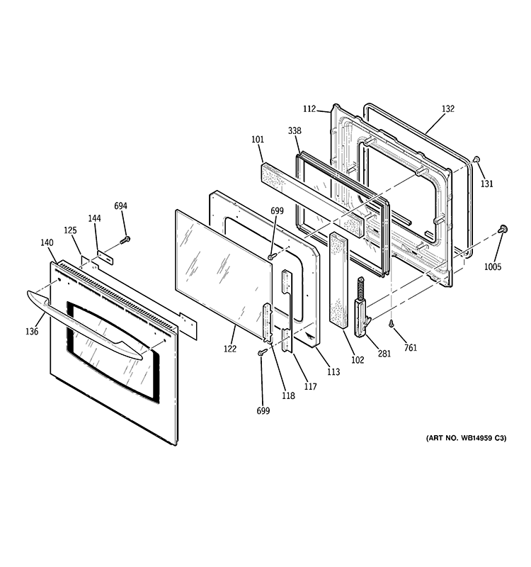 DOOR Diagram and Parts List for JKP90SP4SS  General Electric Microwave Oven Combo
