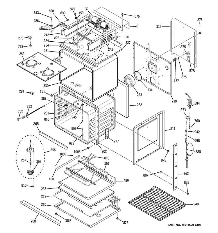 BODY WITH MICROWAVE SUPPORT Diagram and Parts List for PT970SR3SS  General Electric Microwave Oven Combo
