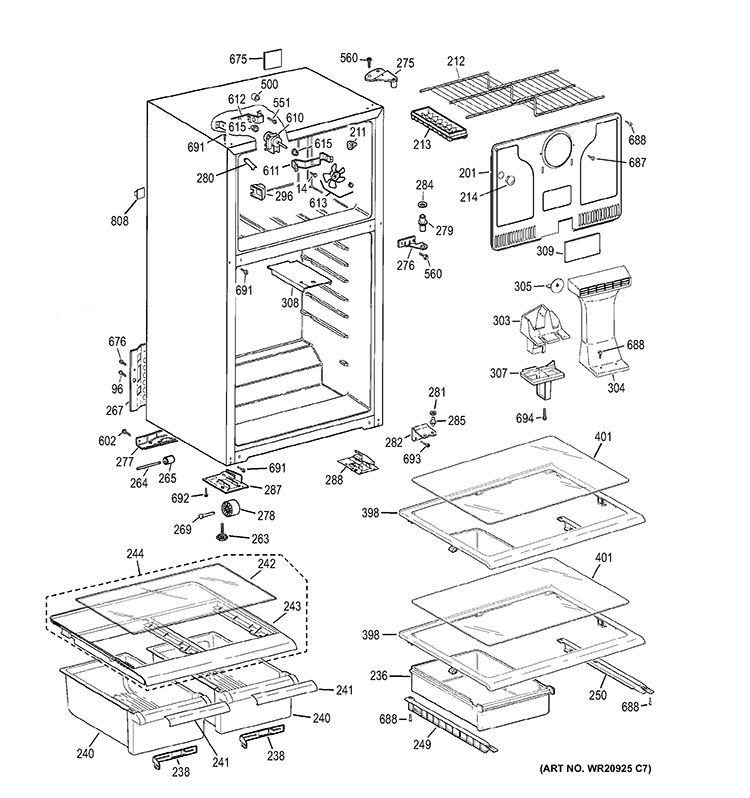 CABINET Diagram and Parts List for GTK17GBEDRBS  General Electric Refrigerator