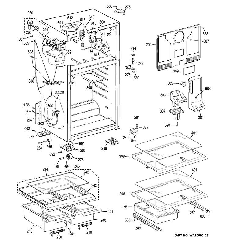 CABINET Diagram and Parts List for GTK17GCEDRBS  General Electric Refrigerator