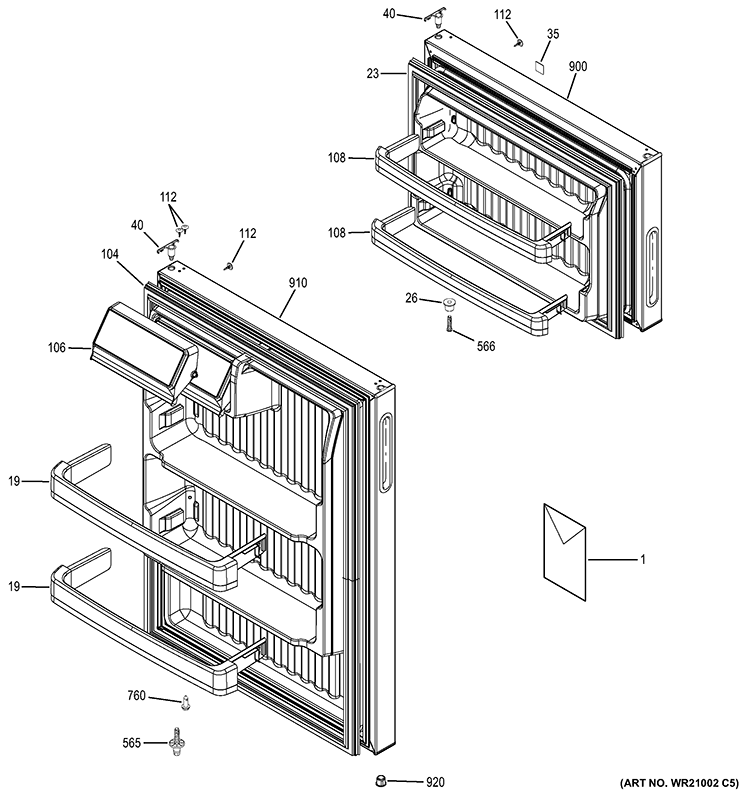 DOORS Diagram and Parts List for GTN17DBEDRCC  General Electric Refrigerator