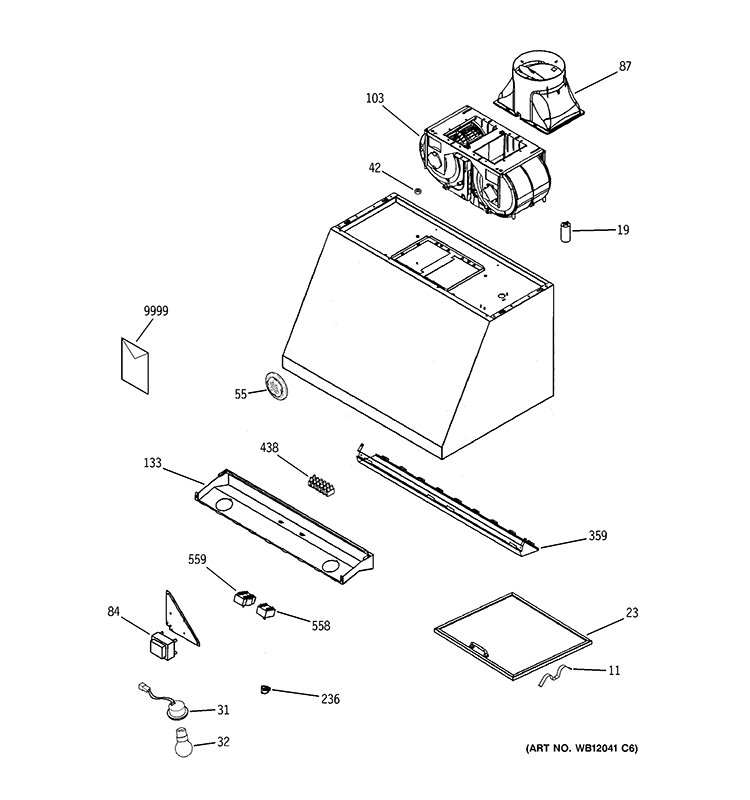 HOOD PARTS Diagram and Parts List for CV966T2SS  General Electric Range Hood