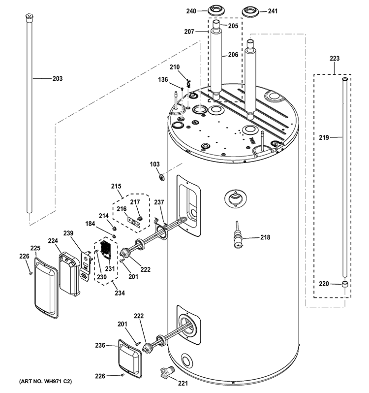 BODY PARTS Diagram and Parts List for GEH50DEEDSRB  General Electric Water Heater