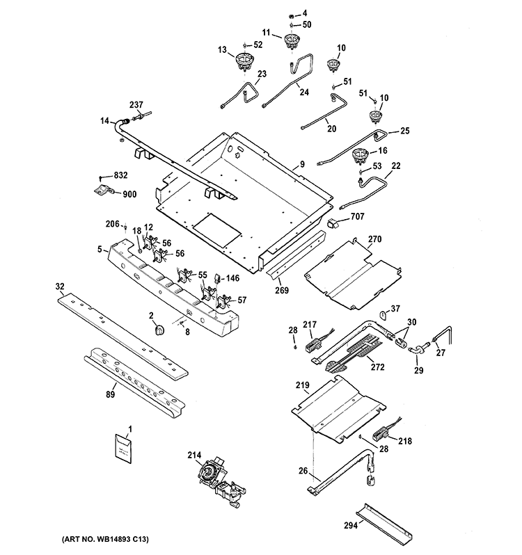 GAS & BURNER PARTS Diagram and Parts List for JGB282SET3SS  General Electric Range
