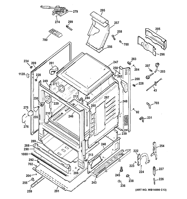 BODY PARTS Diagram and Parts List for JGB285SET3SS  General Electric Range