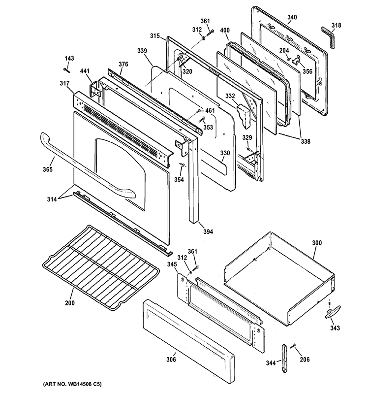 DOOR & DRAWER PARTS Diagram and Parts List for JGB285SET3SS  General Electric Range