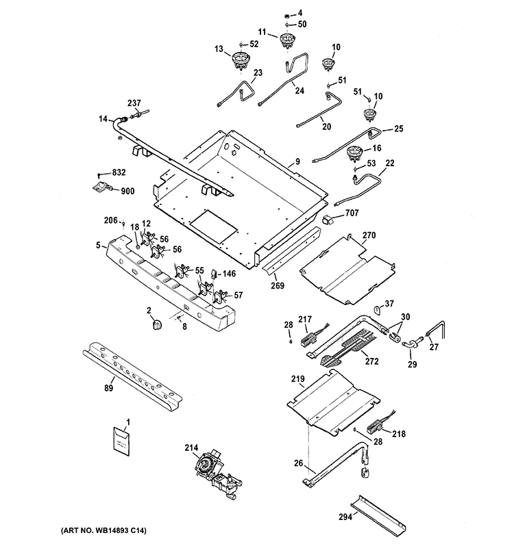 GAS & BURNER PARTS Diagram and Parts List for JGB296DET3WW  General Electric Range