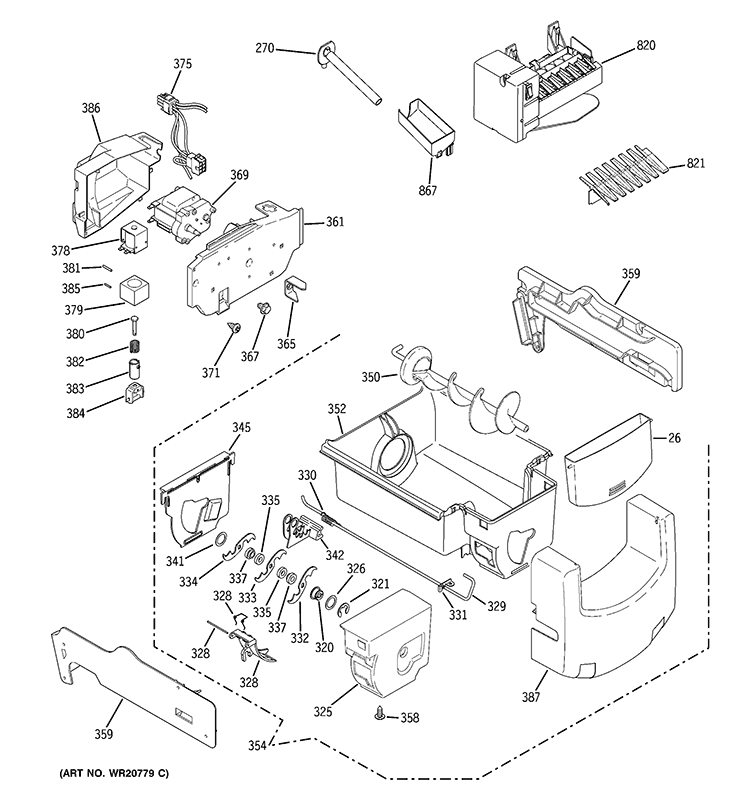 ICE MAKER & DISPENSER Diagram and Parts List for CZS25TSEBFSS  General Electric Refrigerator